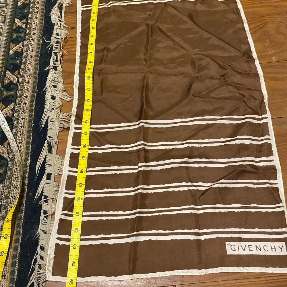 Givenchy Silk Long Wrap Muffler Scarf Brown Cream 65” Vintage